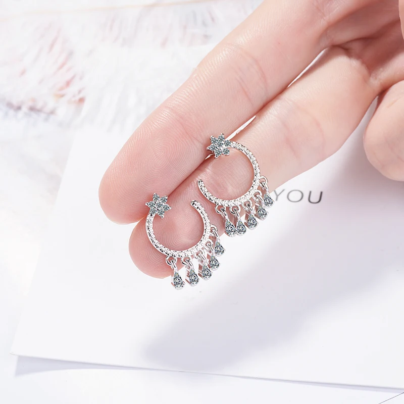 

KOFSAC New Fashion 925 Silver Stud Earrings Women Jewelry Shining Crystal Zircon Water Droplets Earring Lady Engagement Gifts