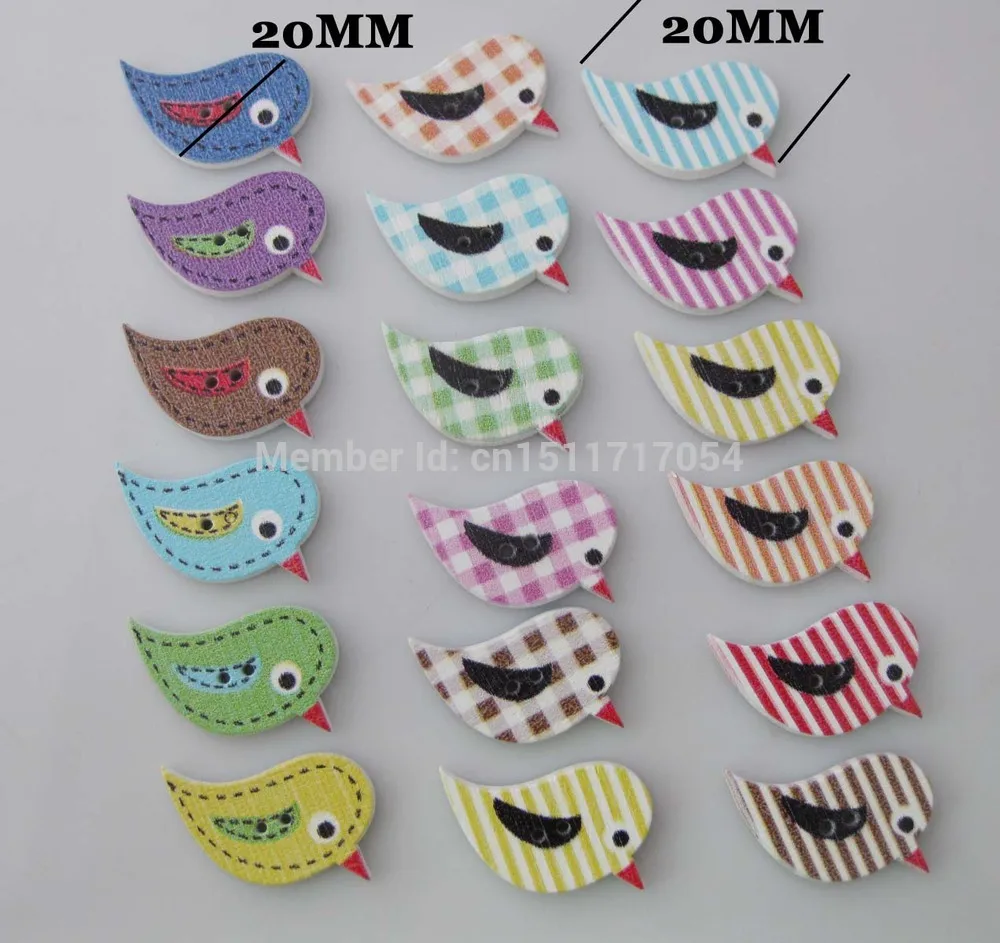 

Cute buttons 20MM*20MM Bird shape wood button 100pcs mixed randomly children clothes accessory