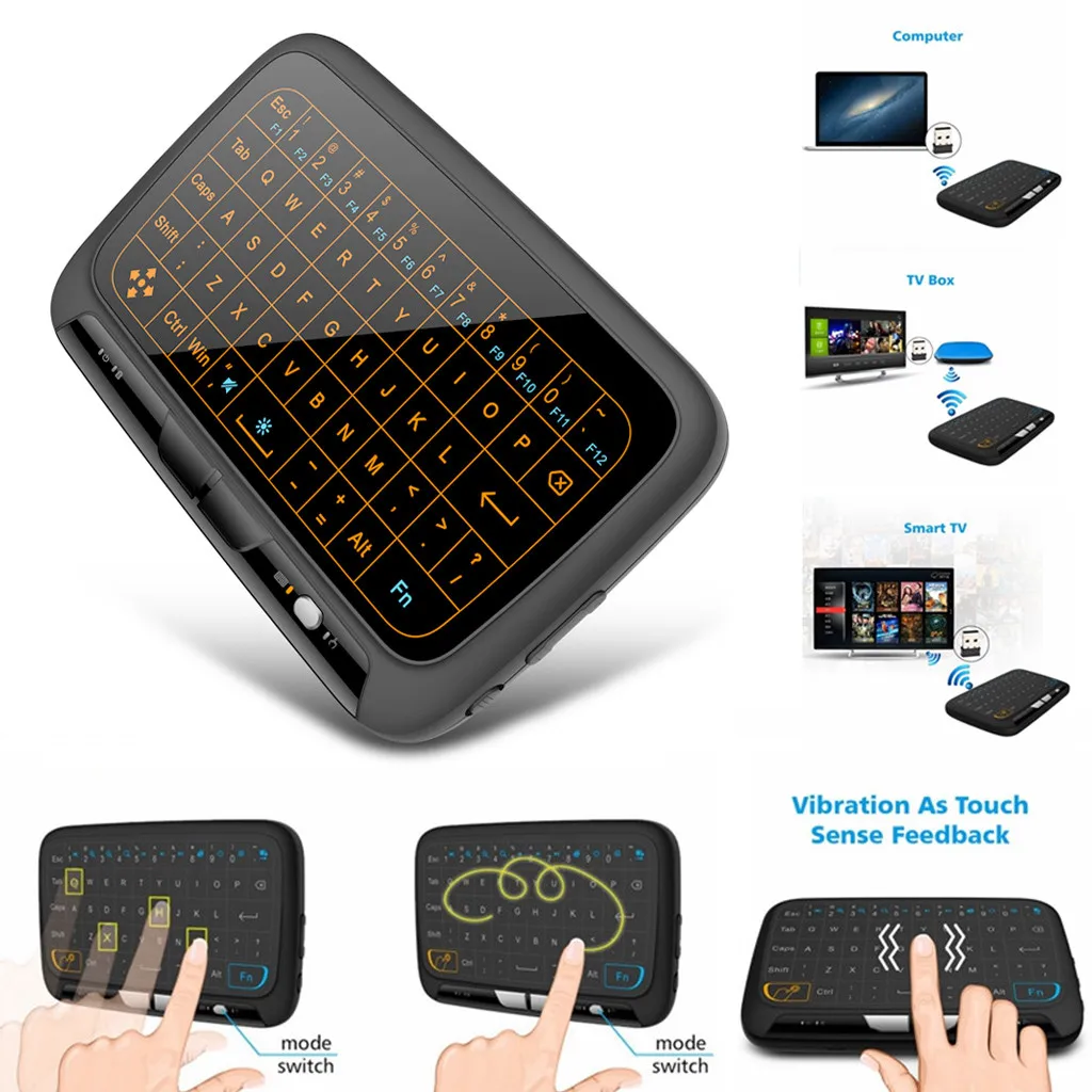 H18Plus 2,4 ГГц мини беспроводная клавиатура 2,4 ГГц Английский Русский 3 цвета воздушная мышь с тачпадом пульт дистанционного управления Android tv Box - Цвет: Black