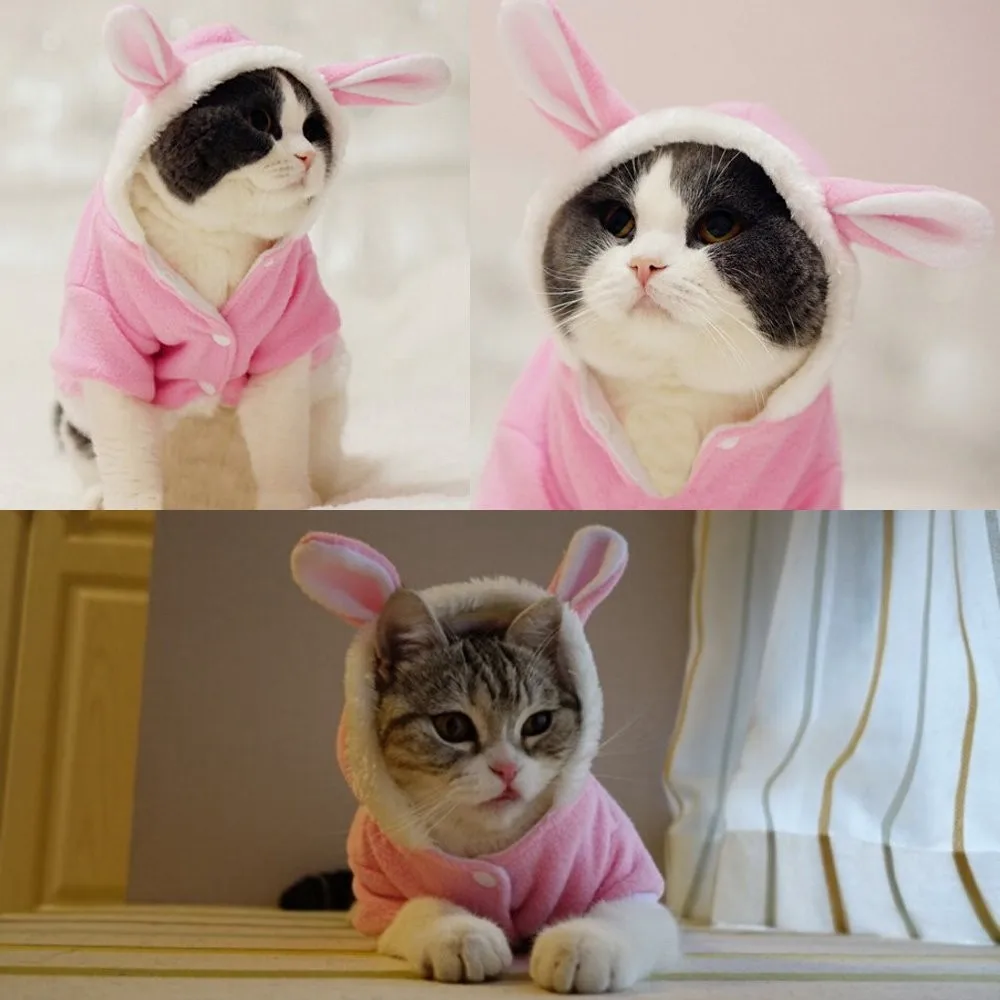 Warm Thickened Cat Easter Costumes Rabbit suit Free clothes windproof Pet Product Cute Bunny suit For Cat Winter Shipping