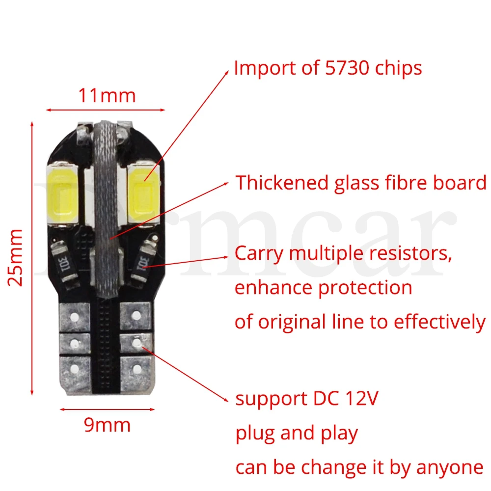 10X T10 светодиодный лампочка для салона автомобиля Canbus Error Free T10 белый 5730 8SMD светодиодный 12V автомобиль клиновидные боковые светильник белая лампа стайлинга автомобилей