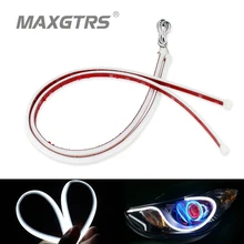 2x ультратонкая DRL 30 45 60 см дневной ходовой светильник, гибкая мягкая трубка, направляющая автомобильная светодиодная лента, белый, красный, сигнал поворота, желтый, водонепроницаемый