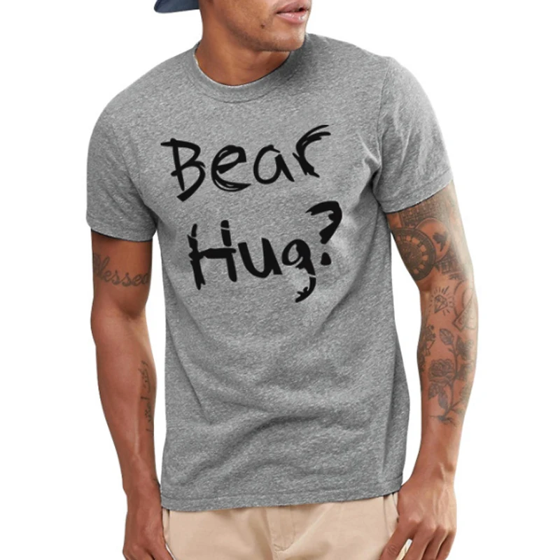 2017 Summer Flip up T shirts Men Bear Hug Letter Print Short Sleeve O