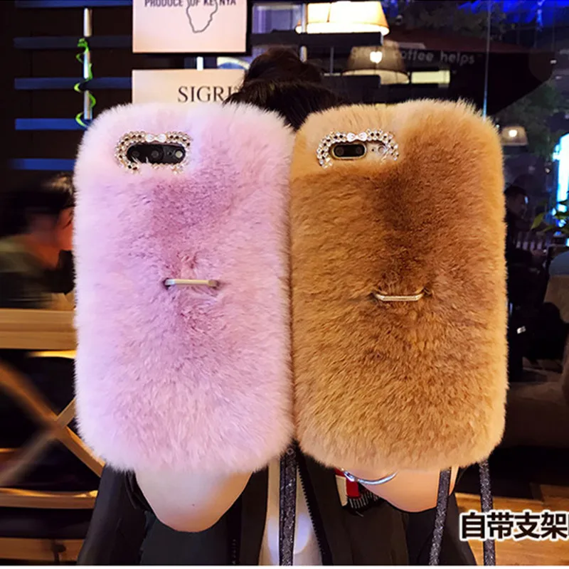 Dower Me Luxury Bling Super Warm Soft Real Rex Rabbit Fur Case Cover With Ring Grip For Iphone 11 Pro XS Max XR X 8 7 6 6S Plus | Мобильные