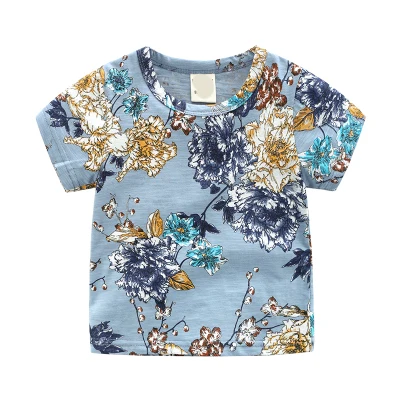 Children tops Kids Clothes Girls Cotton T Shirts for Boys Short Sleeve Summer T-Shirts beach baby toddlers flowers - Цвет: lan