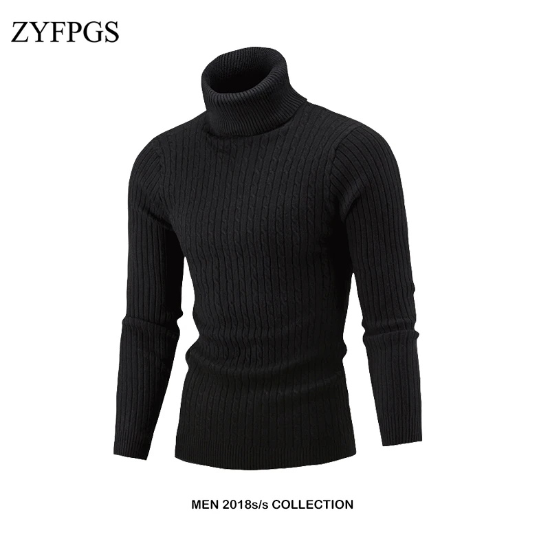 ZYFPGS Простой осень/зима свитер мужской Slim-fit Высокий воротник шить тонкий трикотаж