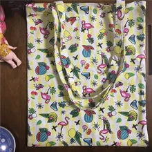 Yile вручную хлопок холст Экологичная для шоппинга с ручкой через плечо сумка с принтом фламинго и ананасы 1758-6