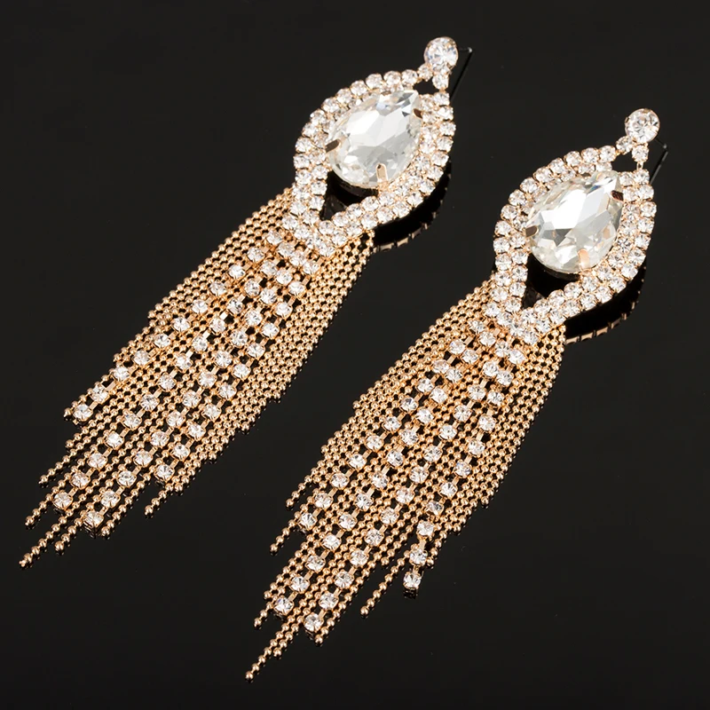 YFJEWE New Arrive Fashion Tassel Long Drop Earrings for Women Bridal Wedding Big Rhinestone Crystal Factory Price Earrings E425
