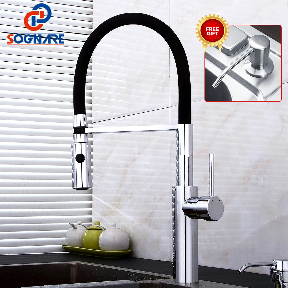 SOGNARE Pull Out Kitchen Faucet Black Chrome Finish Dual Sprayer Nozzle