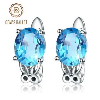 

Gem's Ballet 925 Sterling Silver 6.95Ct Round Natural Swiss Blue Topaz Gemstone Clip Earrings for Women Gift Fine Jewelry