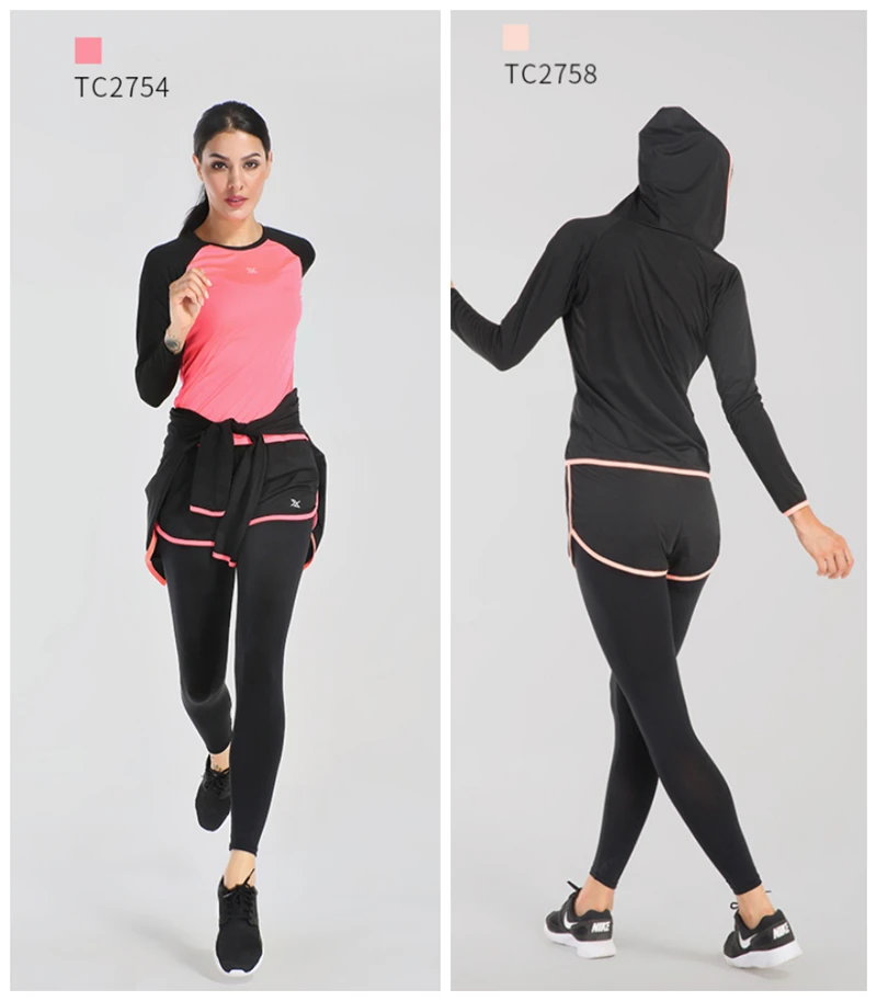 Fitness Set Leggings + hooded Clothing Workout Gym Sport Run Girl Slim Yoga Exercise Tight Bodybuilding 4pc