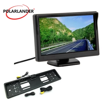 

European License Plate Parking Monitor LED Reversing Camera HD Desktop Car Monitor Wireless Transmitter 5 Inch TFT Silver/Black