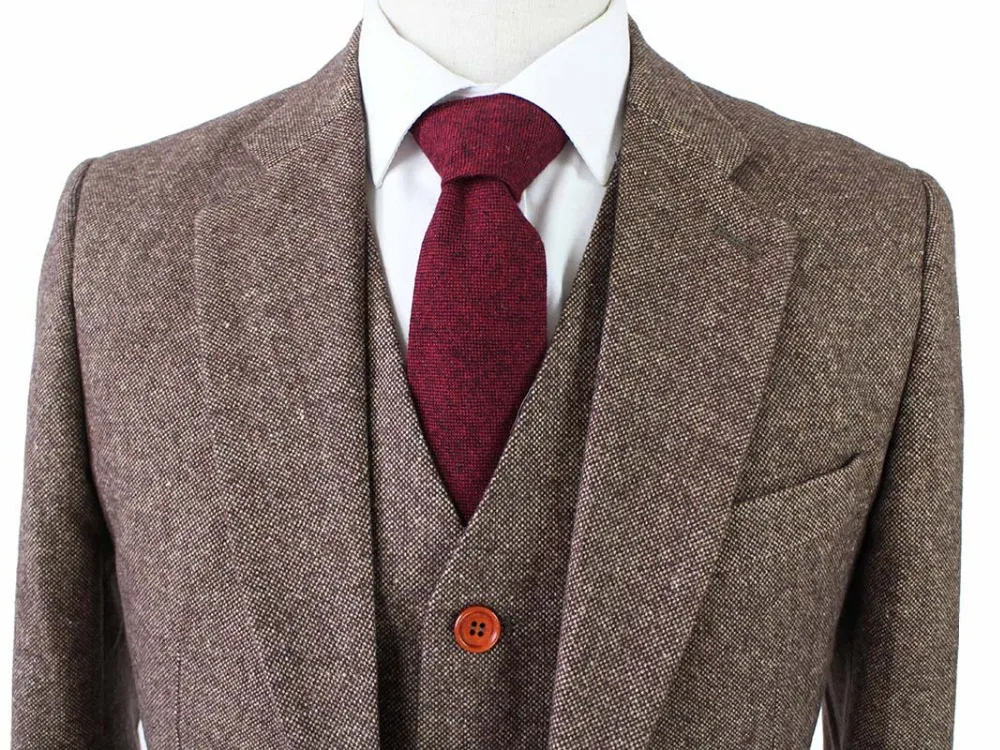 Коричневый классический твид изготовление под заказ мужчин slim fit костюм блейзеры