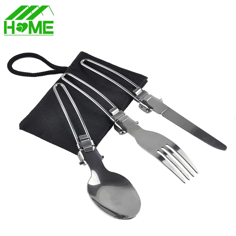 

Foldable knife fork picnic dinner tableware set cutlery portable forks knives Outdoor Camping travel sets & kits with bags