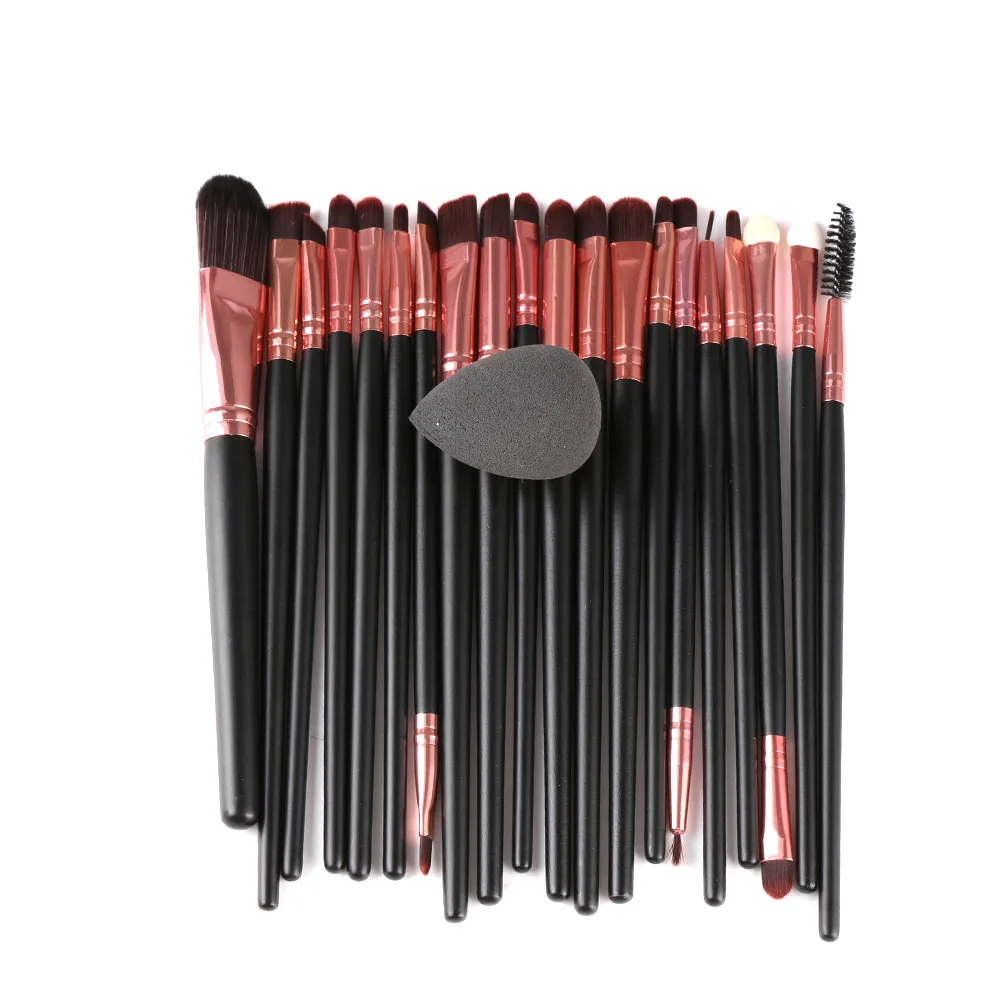 

20 Pcs Makeup Powder Foundation Eyeshadow Eyeliner Lip Brushes + 1Pc Cosmetic Puff Sponge Set Tools