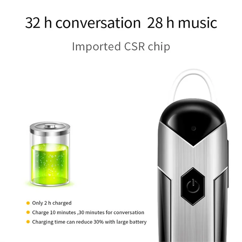 CSR V4.1 Bluetooth Headset Noise Cancelling Wireless Earpiece Handsfree Headset Comfy Smart Voice Sweatproof Earphone 40AP413