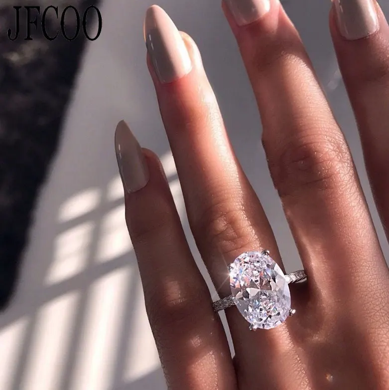 

2019 Lady Elegant AAA Zircon White Silver Zircon Rings Big Oval Rhinestone Wedding Engagement Ring Jewelry Dropshipping