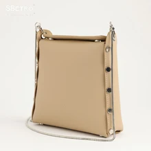 

SBetro by Suzanne Betro Beige Vegan Leather Metal Hardware Trim Chain Link Strap Crossbody Bag Handbags Women Ladies Femme