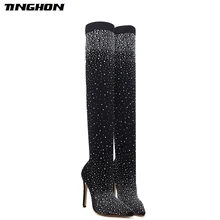 TINGHON Autumn women Spring boots platform high heels pointed toe pumps Over The Knee Boots rhinestone pumps High Heels Boots цена TINGHON Autumn women Spring boots platform high heels pointed toe pumps Over The Knee Boots rhinestone pumps High Heels Boots цены онлайн