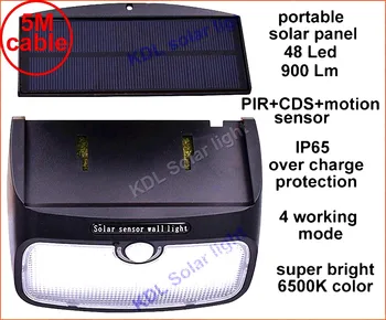 

48 LED 900lm Solar indoor Light PIR motion radar smart led 3 Models Dimmable La to 5M cable street wall outdoor light for