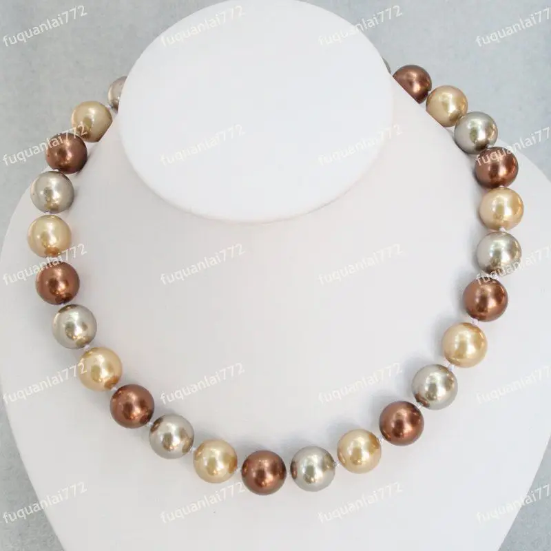 

Hot sale new Style >>>>>14MM 18" GENUINE MULTICOLOR SEA SHELL PEARL BEADED NECKLACE AAA+