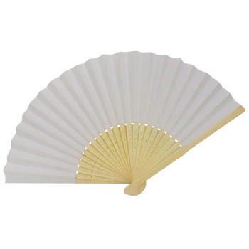 

AIMA 10 pcs Blank White Chinese Folding Bamboo Fan Retro Hand Paper Fans Wedding Favor