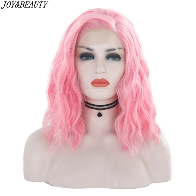 

JOY&BEAUTY 12 Inch Pink Short Bob Synthetic Hair Lace Front Wig Body Wave Heat Resistant For Women Cosplay Wigs