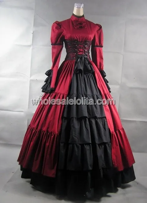 Королевское красное викторианское готичное платье с корсетом
