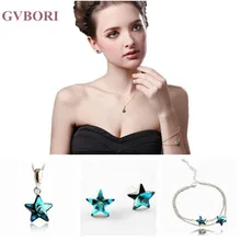 GVBORI Ювелирные наборы Настоящее серебро 925 проба ожерелье кулон+ браслет+ серьги для женщин вечерние синие звезды Мода и элегантность