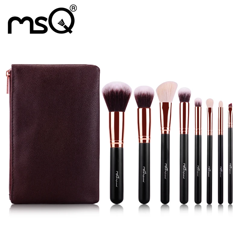 MSQ 8pcs Professional Face Makeup Brushes Set Rose Gold Alminium