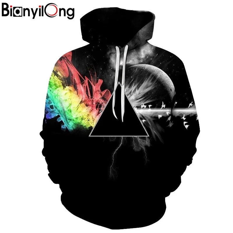 BIANYILONG العلامة التجارية بلوزات الرجال/النساء 3d بلوزات طباعة أشعة الشمس الانكسار قوس قزح مقنع هوديس البلوز قمم هودي
