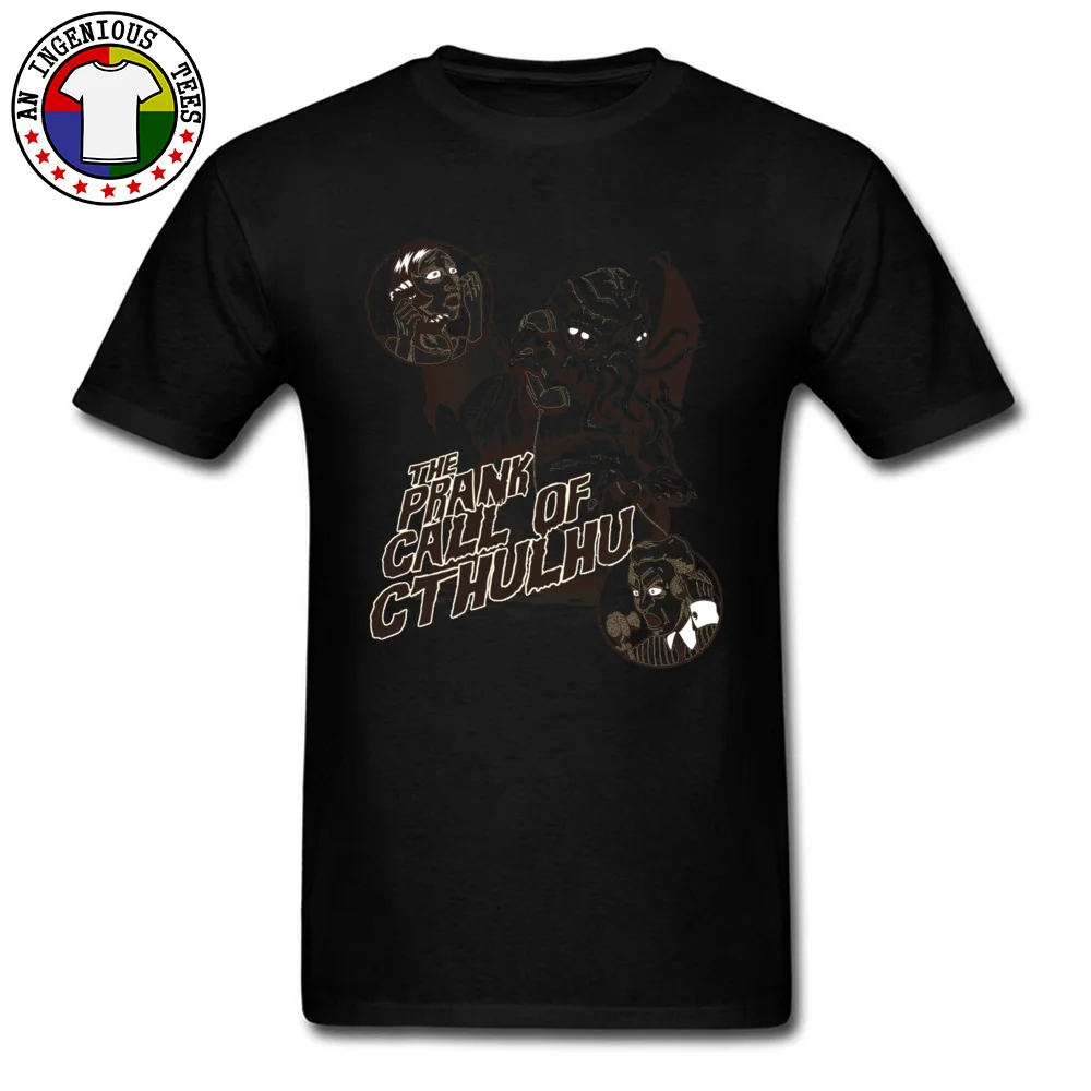 On Sale Men T Shirts Round Collar Short Sleeve 100% Cotton Custom Tops Shirts Summer Sweatshirts Wholesale The Prank Call of Cthulhu -3365 black