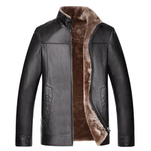 Шуба из овечьей шерсти мужская повседневная меховой жакет с вортником стойкой кожаное пальто Зимняя шерстяная подкладка Новая роскошная дизайнерская мужская куртка из козьей кожи Толстая