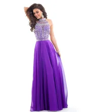 Mode 2016 lila prom Kleider Perlen funkelnden Kristall A-Linie Chiffon Abendkleid bodenlangen High Neck formale Partei-Kleid