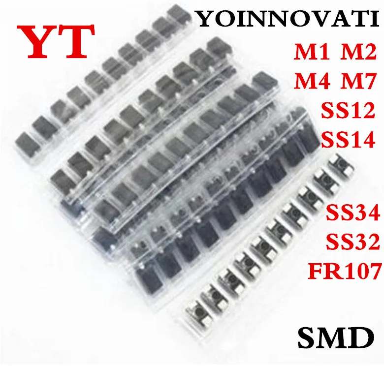 

Free shipping 9Kinds x 20pcs= 180pcs/lot SMD diode package / M1 M2 M4 M7 SS12 SS14 SS34 SS32 FR107 Best quality.