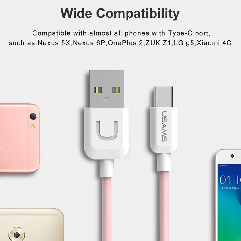 USAMS usb type-c кабель для Xiaomi 6 зарядное устройство кабель для мобильного телефона USB кабель для samsung s9 s8 Oneplus кабель для быстрой зарядки