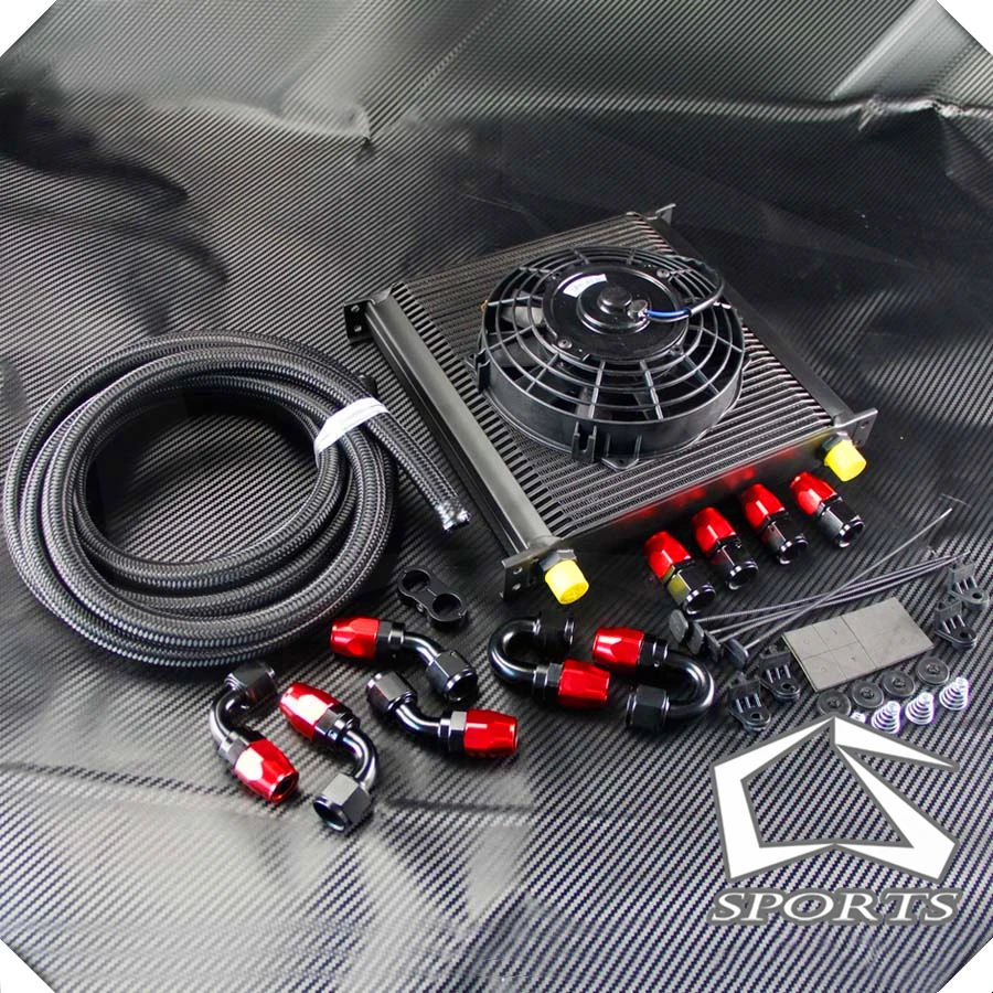 

40 Row AN10 Engine Oil Cooler + 5M Oil Line Fittings + 7" Electric Fan Kit Turbo Cooling Fuel System fit for universal