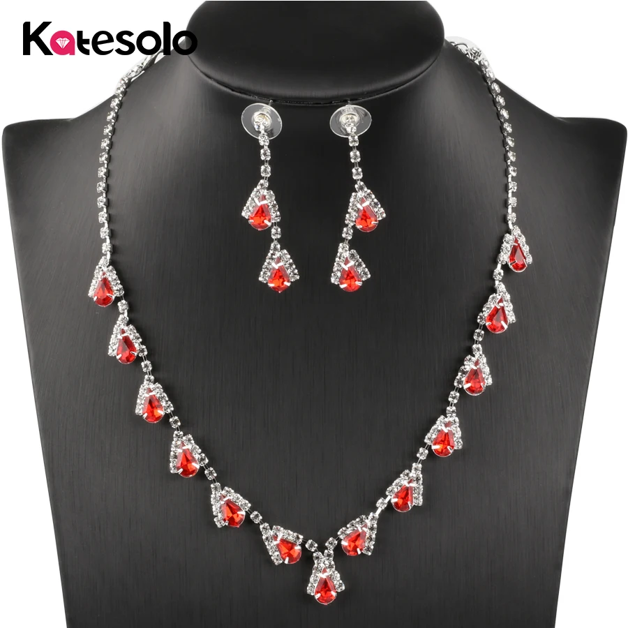 New Luxury Red Austria Crystal Earrings Necklaces & Pendants Jewelry