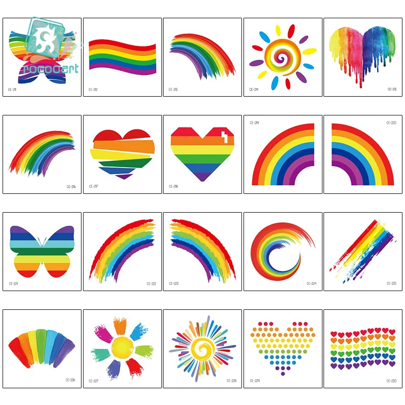 

Rocooart Waterproof Rainbow Flag Stickers Tattoos Face Cosmetic Colorful Temporary Tattoo Shinning Butterfly Heart Tatoo