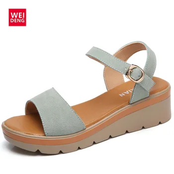 

WeiDeng Summer Weave Genuine Leather Platform Women Wedge Heel Shoe Buckle Strap Sandals Casual Sexy Skin Sandalias Mujer 2018