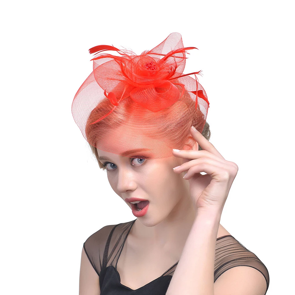 

Girls Women Bride Big Flower Tea Party Headwear Feather Fascinators Top Hat Cap Wedding Headband Hair Clip