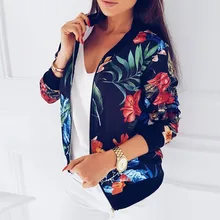 Autumn Ladies Ribbed Trim Flower Print Bomber Jacket Women Printing Long Sleeve Casual Tops Zipper Jacket Loose TopsOutwear Autumn Ladies Ribbed Trim Flower Print Bomber Jacket Women Printing Long Sleeve Casual Tops Zipper Jacket Loose TopsOutwear