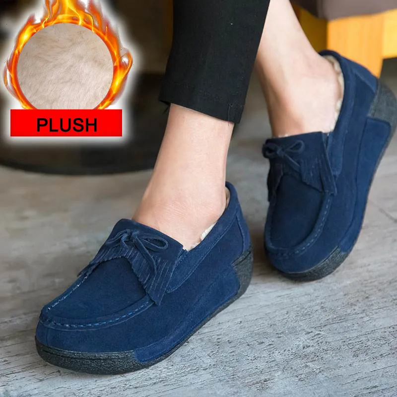 Inverno sapatos femininos de couro genuíno com