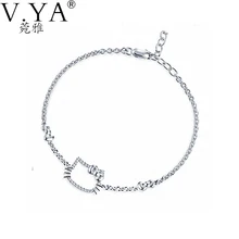 Blanco AAA Crystal Hello Kitty Cat S925 Pulsera De Plata Maciza 100% Real de Plata de ley 925 Pulseras para Las Mujeres Joyería CB40