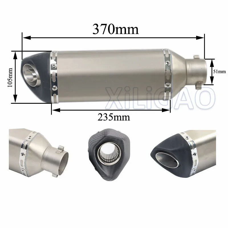Universal 51mm entrada Escape de la motocicleta Scooter Muffle GY6 para HONDA YAMAHA R1 R3 R6 FZ6 Z1000 GSXR600 con etiqueta AK049