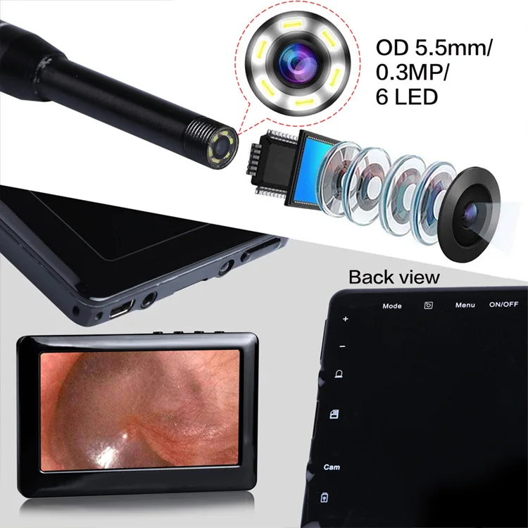 

Visual Ear Cleaning Spoon 720P Otoscope 3.9mm Lens 6 LED Endoscope With 4.3 inch LCD Display Endoscope Camera