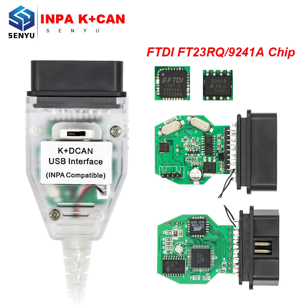 

INPA For BMW K+DCAN Switch FTDI FT232RQ / FT232RL Chip OBD OBD2 Diagnostic Tool INPA K+ CAN USB Diagnostic Scanner with Switch