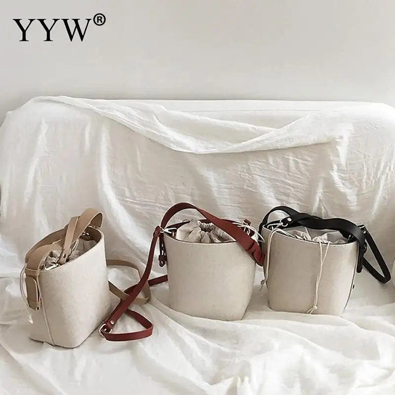 

Canvas Drawstring Pouch Bucket Crossbody Bag For Woman Fashion Shoulder Bags 2018 Simple Messenger Mini Small Bags