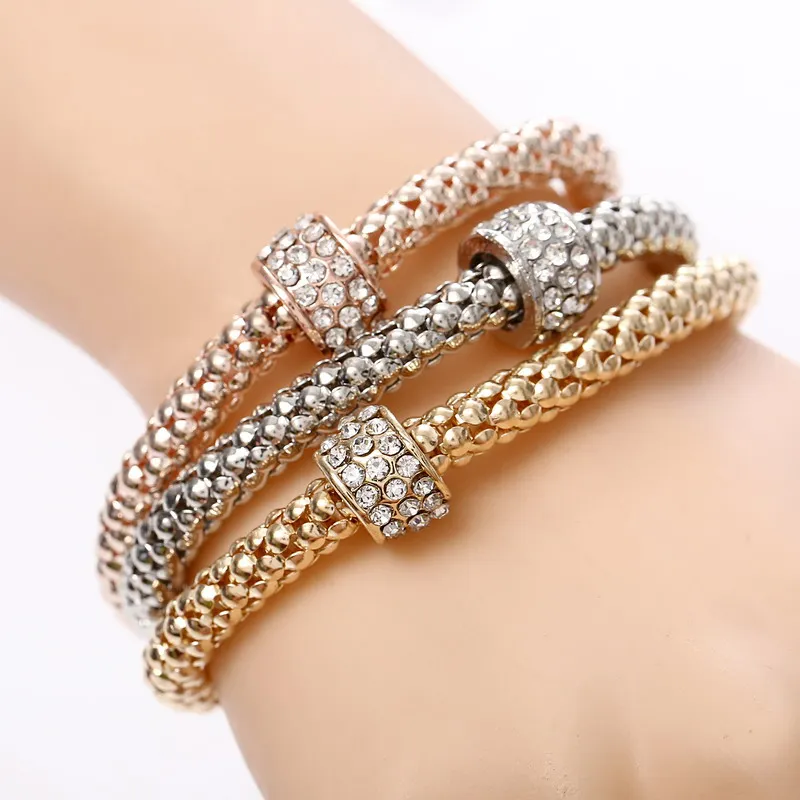 Female Elegant Wrist Bracelet 3Pcs/Set Crystal Elastic Bracelet