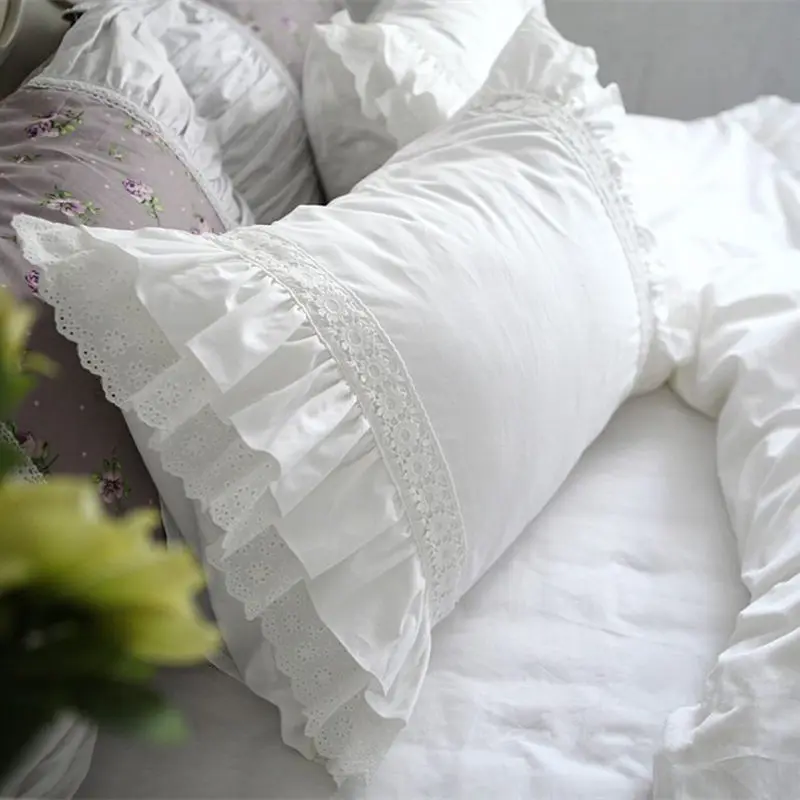 2pcs white pillow case luxury Embroidered lace pillow cover wedding